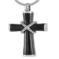 Black Cross Urn Stainless Steel Ash Cremation Memory Urn Necklace Crystal Ribbon Keepsake Locket Pendant Cross Ashes Holder