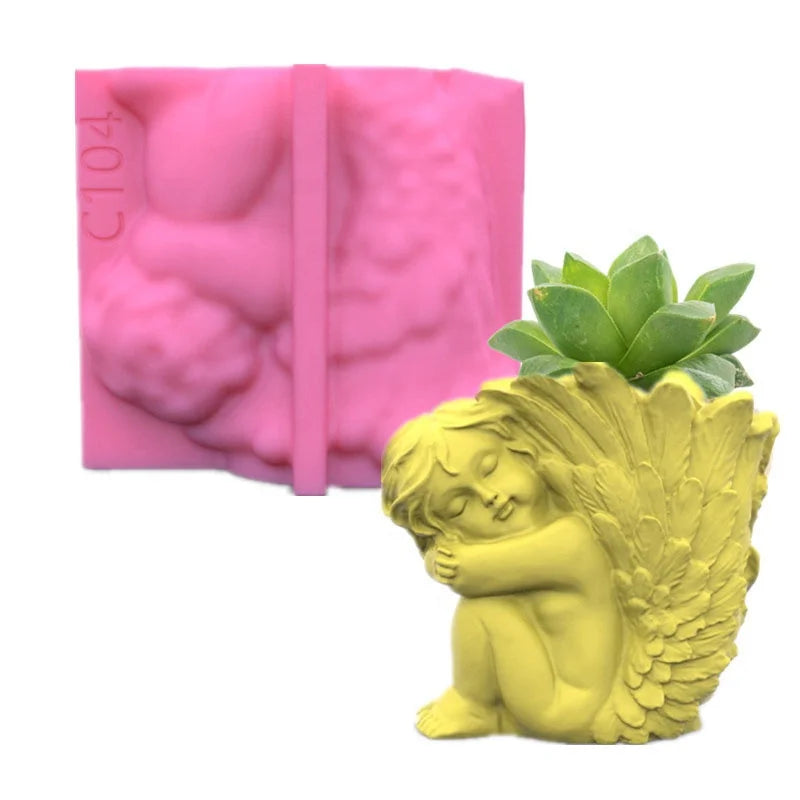 E-0005 Cherub Flowerpot Silicone Mold Cute Angel Crystal Glue Gypsum Arts Crafts Candle Make Tools Baking Decorate Succulent