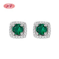 Gorgeous Wholesale Women's Zircon Silver Square Stud Earrings  Vibrant Fashion Vintage 925 Sterling Silver Green Enamel Earrings
