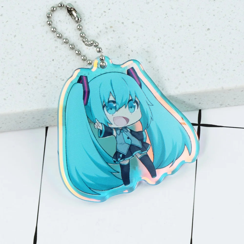 Customized High Quality Anime Figure Epoxy Resin Iridescent Acrylic Keychain Shaker Charm Acrylic Cute Glitter Rainbow Key Chain
