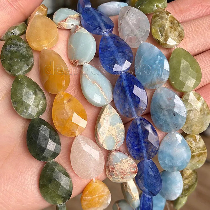 Natural 13x18mm Crystal Faceted Water Drop Stone Beads Teardrop Gemstone Beads Strand for DIY Jewelry Making 20cm 8inch