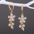 Huitan Sweet Beautiful Colorful Zircon Hoop Earrings Pendant Girls Lady Lovely Romantic Gold Flower Earrings Women