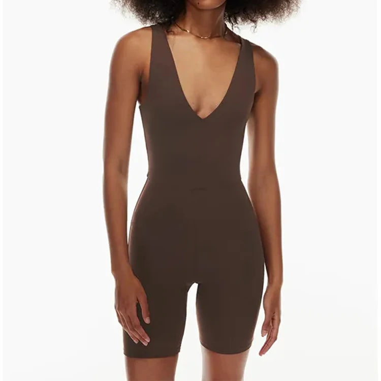 Wholesale Skinny Formal One Piece Jumpsuit for Women Gym Workout Bodycon Cotton V Neck Short Jumpsuits