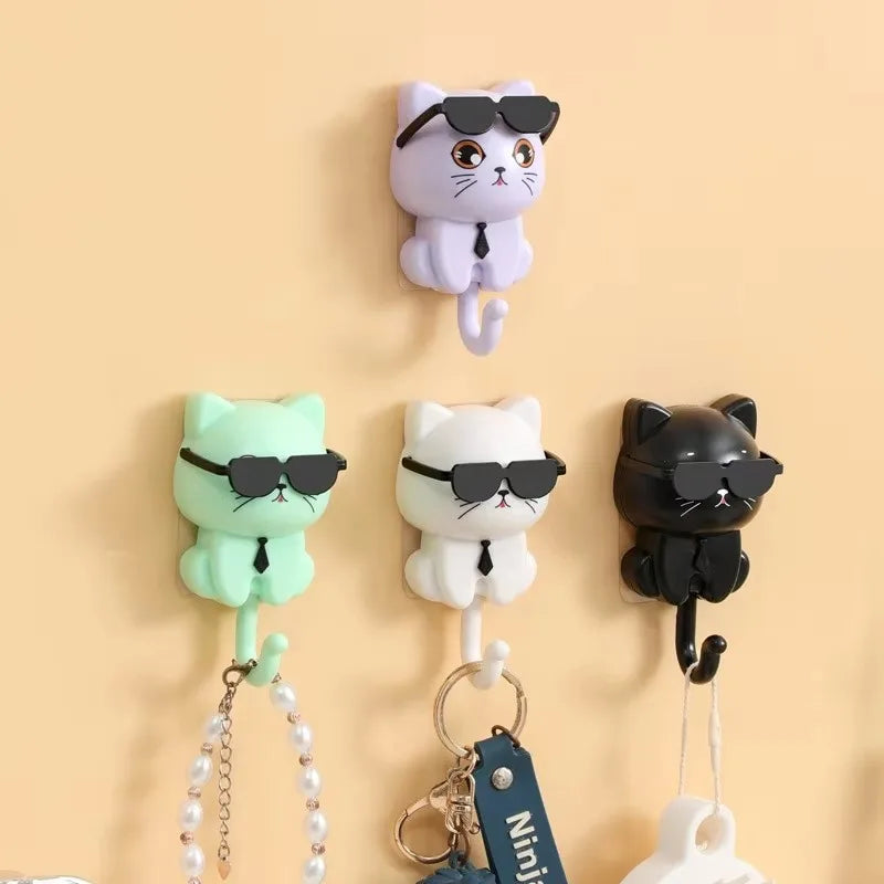 Cartoon Cute Black Cat Foldable Adhesive Clothes Hook for Wardrobe-Strong No-Hole Eye Rotation Design