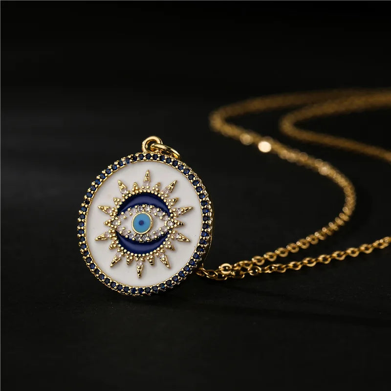 Personality Fashion Jewelry Punk Style 18k Gold Plated Eyes Pendant Colorful Chain Brass Necklace