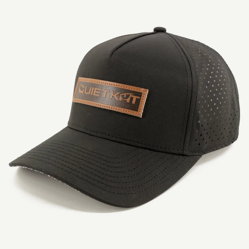 Custom Polyester 6 Panel Leather Patch logo Laser Hole Drill Perforated Golf Hat Running Sports Cap for Men