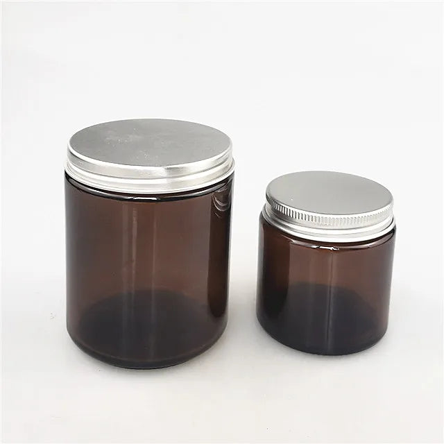 Wholesale 200 ml Empty Amber Glass Cosmetic Jars Candles with Screw Metal Gold Lid
