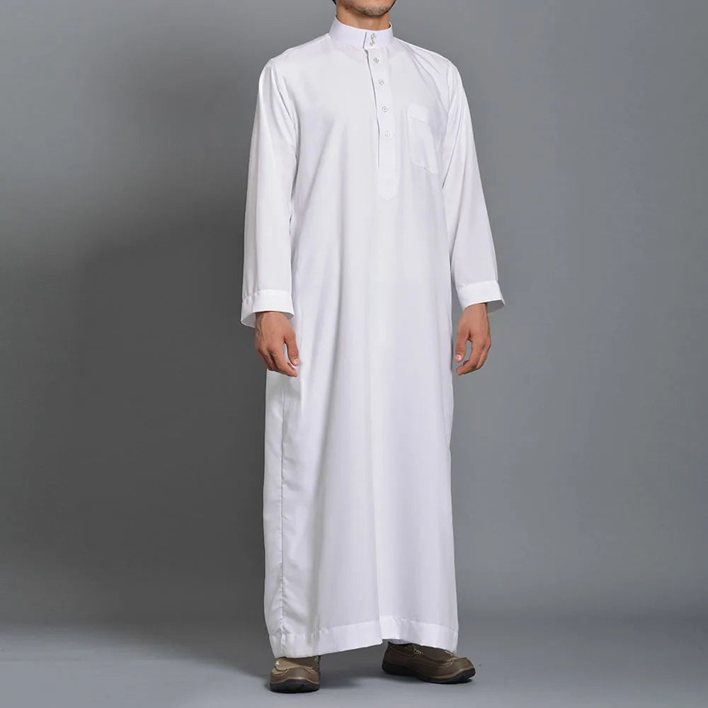 White Long Sleeve Oman Abaya Muslim Saudi Collar Arabia Djellaba Islam Clothing Different Brand Qatar Prayer Robe Thobe for Men