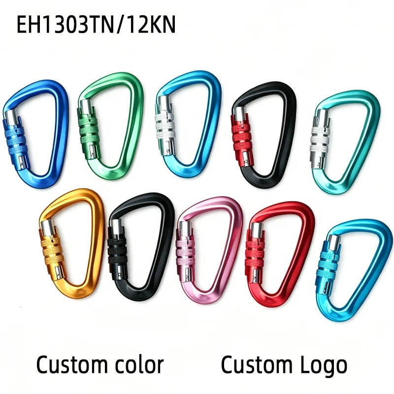 Custom Logo 12kn Aluminum Carabiner with Auto Triact Lock Premium Quality Hook for Outdoor Adventures