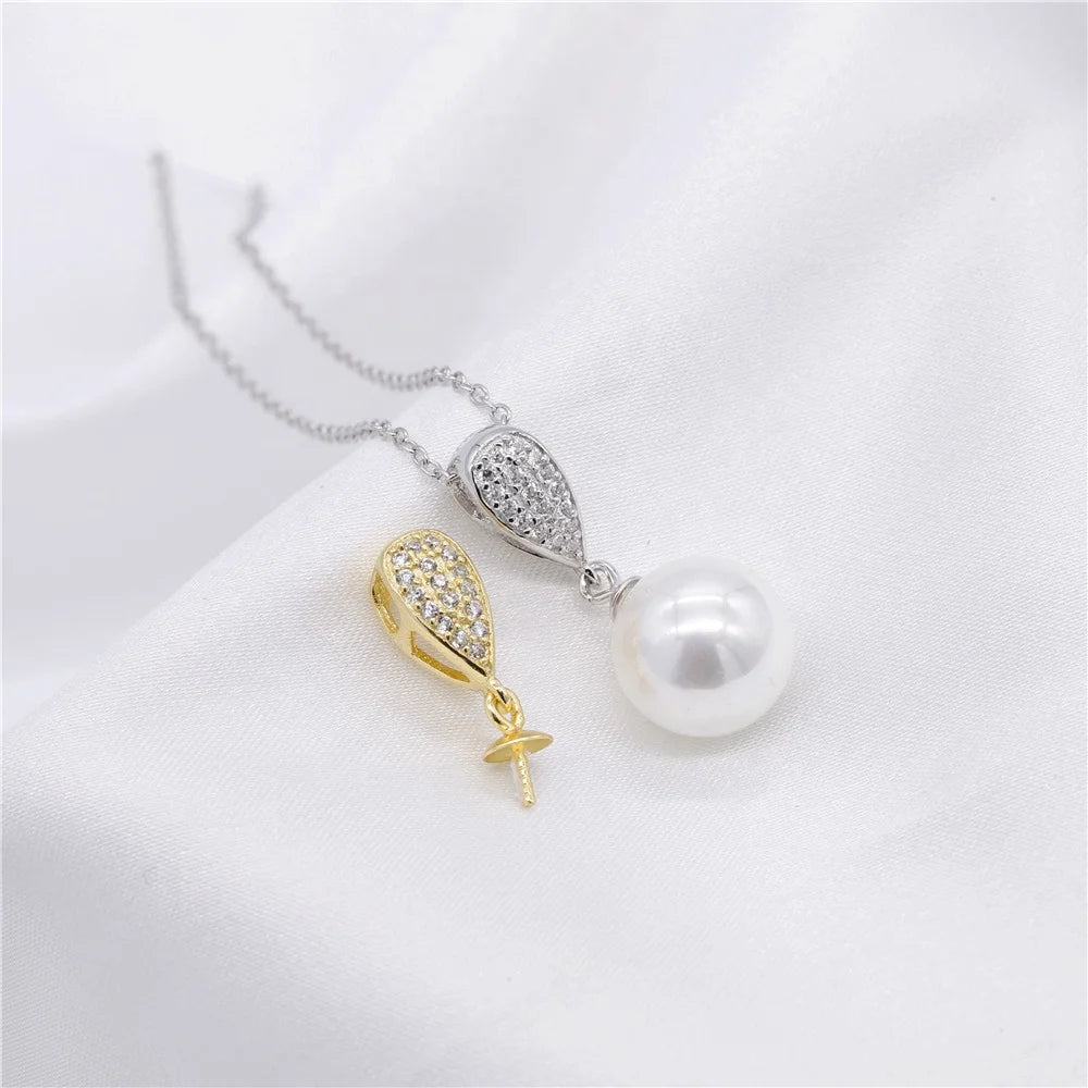P218 10-11mm DIY Natural Real Freshwater Pearl Mounting Charm Pendant Accessory 925 Sterling Silver  Gold Plated Jewelry