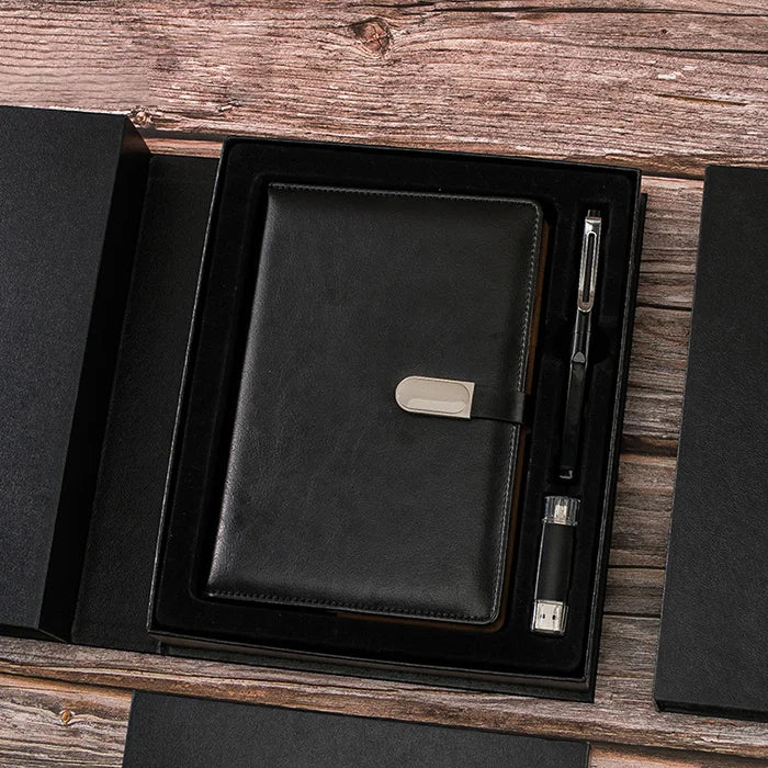 Business Office Notebooks Cover Manufacturer New USB Flash Drive + Pen + Notebook A5 Combination Gift with logo