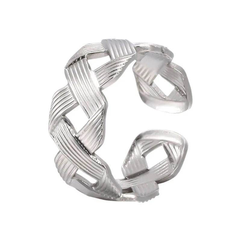 BM Hollow Eco-friendly Silver Stainless Steel Open Women Rings