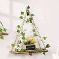 Furniture Decoration Wall Hanging Simulation Rattan Wooden Hanging Rope Shelving Pot Storage Shelf
