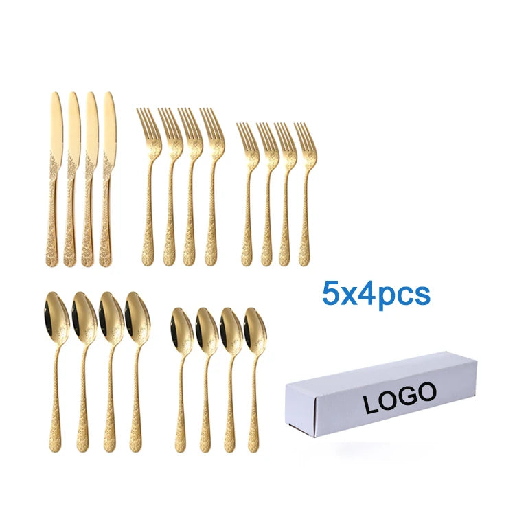 Luxury Wedding Silverware 20/30PCS Custom Engravable Unique Pattern Stainless Steel Cutlery Sets
