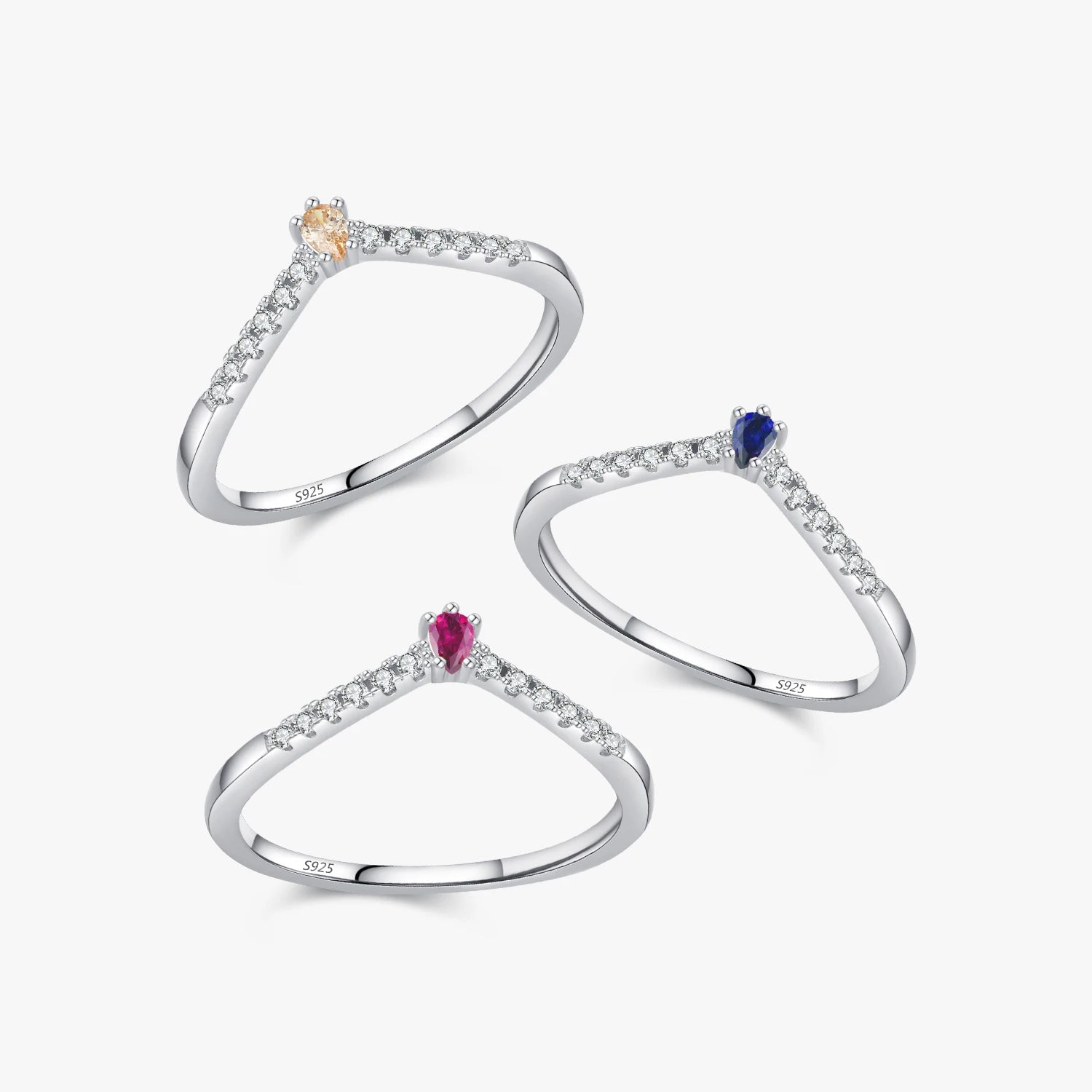 925 Sterling Silver Fine Jewelry Simple Arrow Trendy Ring Muti-Color Pear Cut Zircon Elegant Finger Rings for Women