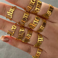 18k Gold Plated 12 Old English Zodiac Stainless Steel Rings