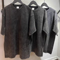 Acid Washed Heavy Cotton Vintage Custom Oversize Unisex Black Retro Round Neck Loose Black Acid Wash t Shirt