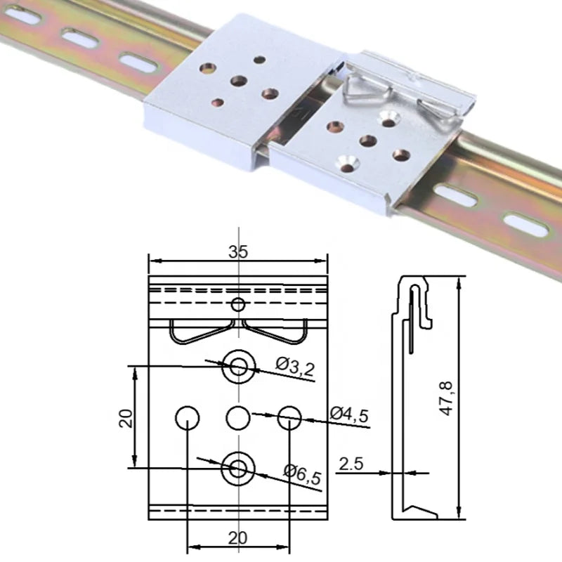 35mm Wide 5-Hole Aluminum Alloy Relay Buckle DIN Guide Rail Bracket with Snap Hook for Easy Installation