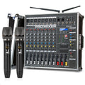Depusheng GT8M Professional 8-Channel Powerful Amplifier Mixer with Two Wireless Microphones for Stage Performance