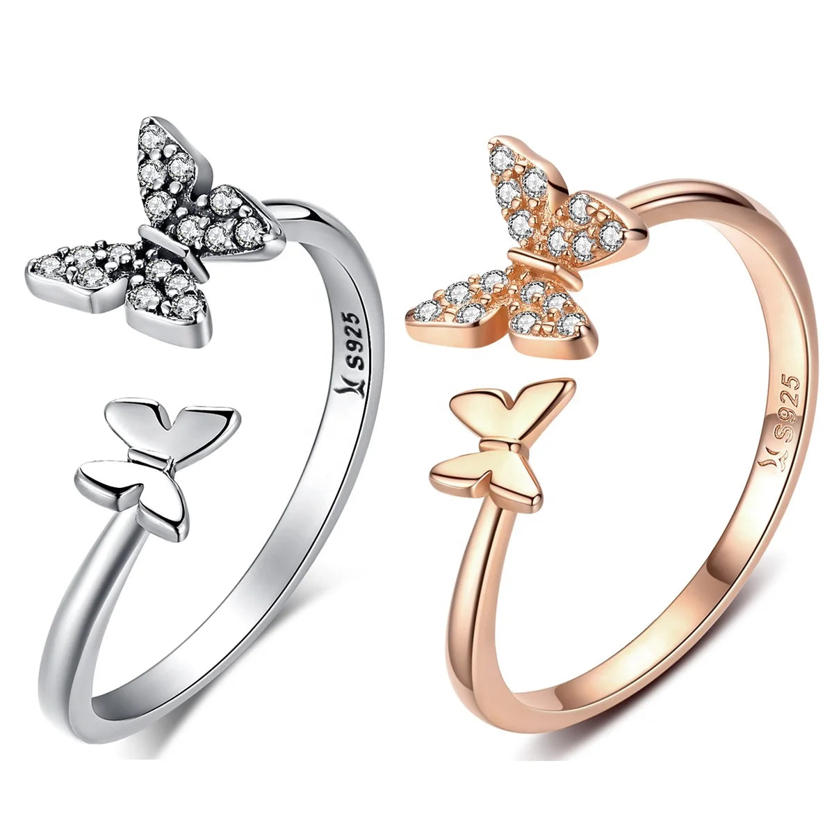 Hot Sale 925 Sterling Silver Dazzling CZ Butterfly Open Finger Ring for Women Fashion Sterling Silver Jewelry Gift SCR087