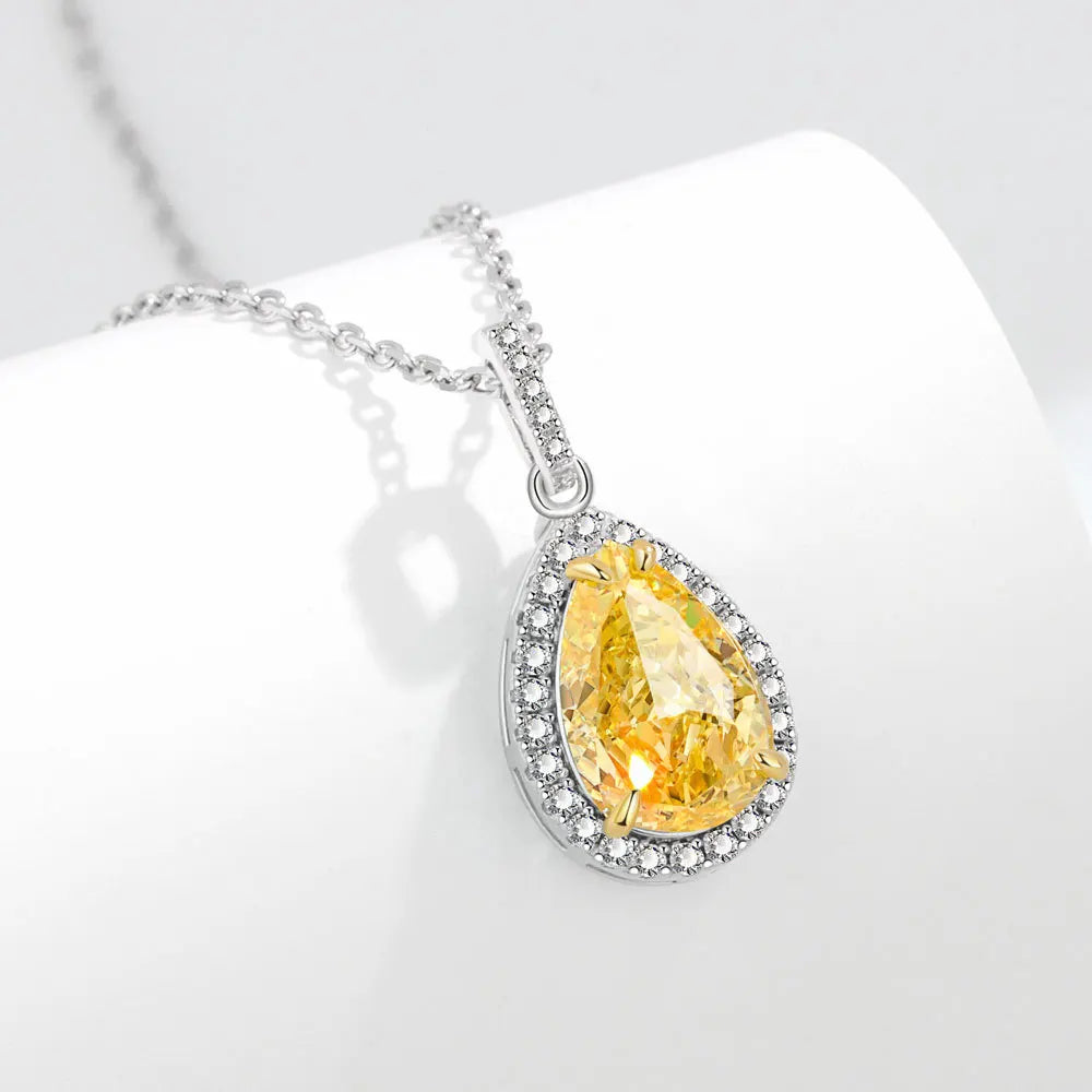 Sterling Silver Created Moissanite Diamond Zircon Pendant Necklace Fine Jewelry Simulated Yellow Diamond Pendant Necklace