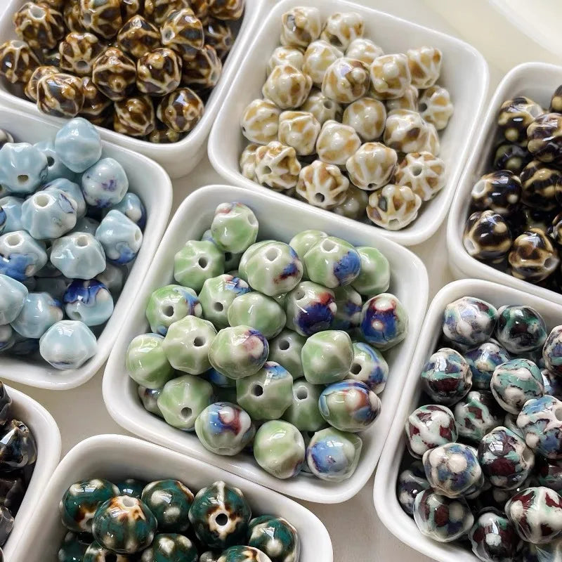 Unique Vintage 12mm Glazed Ceramic Clay Beaded Lantern Pumpkin Loose Beads for Making Jewelry