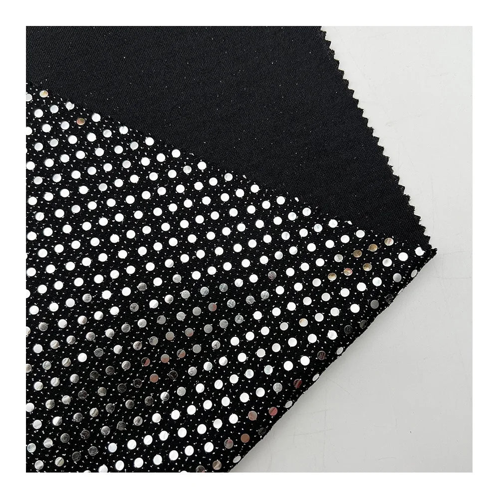 Black Shiny All Cover Sequins Stretch Foil Dot Fabric Shiny Laser Cut Sequin Lurex Metallic Fabric for Party Dress