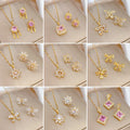 Fashion Luxury Full Diamond Pendant Necklace Delicate Copper Micro-Inset Zircon Necklace Earrings Set for Women