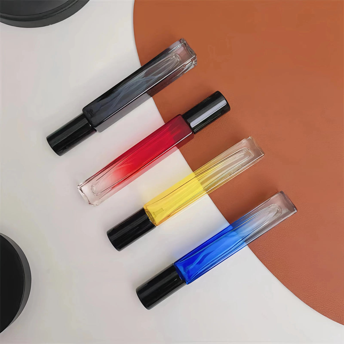 Mini Size 10ml Square Round Roll on Bottle for Essential Oil Red Black Glass Perfume Glass Bottle With Roller