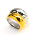 Trendy Rose Gold Plated Stainless Steel Women's Rings Waterproof Two-Tone Domed Triple Layer Chunky Bold Design