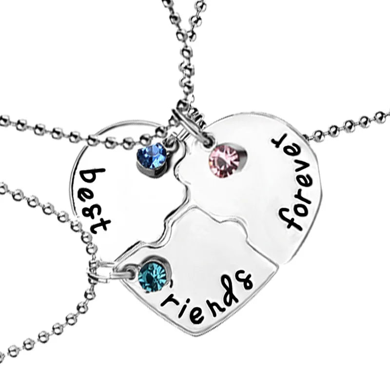 Hot Heart Shape BFF Necklaces Sets Rhinestone Silver Plated Best Friends Pendant Necklaces for Friendship Jewelry