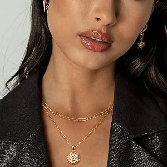Double Layer Initial Stainless Steel Collar Necklace