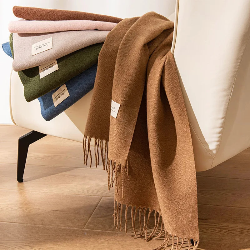 Autumn Women's Solid Versatile Imitation Cashmere Scarf Shawl New High Feeling Winter Warmth Tassel Pashmina Polyester Wholesale