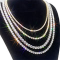 Best Sale Unisex Geometric Rhodium Plated Brass  3mm-5mm CZ Zircon Stylish Hip Hop Icy Jewelry One Row Tennis Chain Necklace