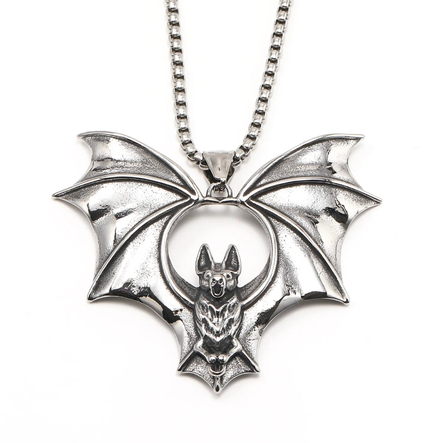 Vintage Gothic Mens Jewelry Stainless Steel Bat Pendants Necklace