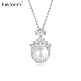 LUOTEEMI Charm Designer Pendant Imitation Pearl Necklace Trending Chain Fashion for Lady Woman Jewelry Necklace