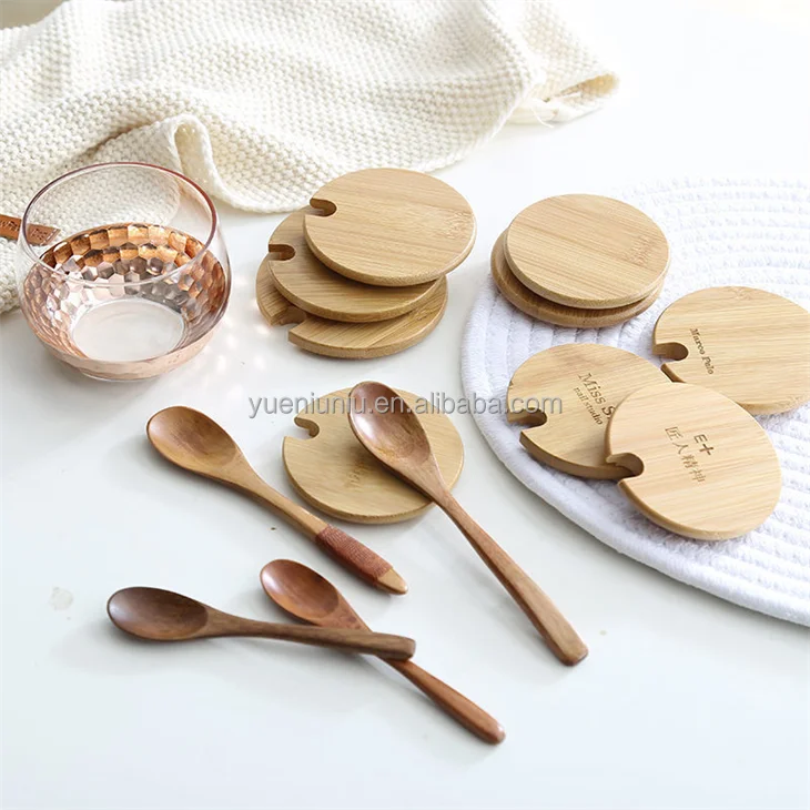 Custom Logo Folk Art Farmhouse Tableware Polished Nature Bamboo Wood Lid Laser Engraved Design Home Decorative High Wood