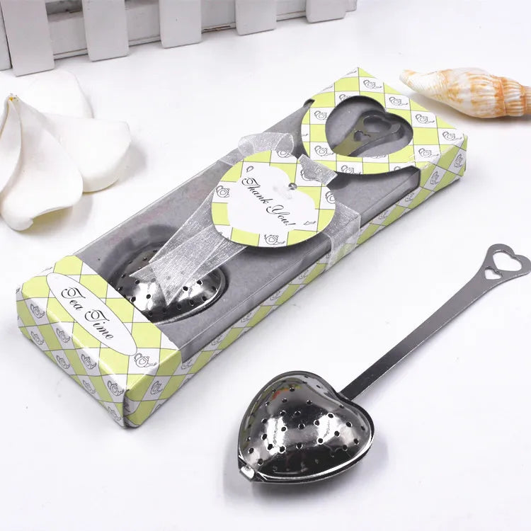 Funny Customise Design Heart Shaped Mesh Metal Stick Stainless Steel Coffee Tea Strainer Infuser Gift Set