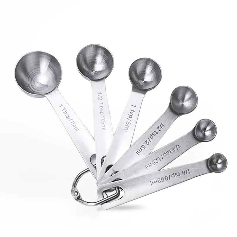 Set of 6 Round Stainless Steel Measuring Spoons Metal Kitchen Accessories for Baking Dry and Liquid Measurements