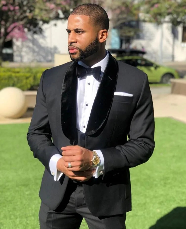 Black Wedding Tuxedos for Groom 2025 Custom Made 3 Pieces Set Groomsmen Best Man Suit Men's Suits Bridegroom (Jacket+Pants+Vest)