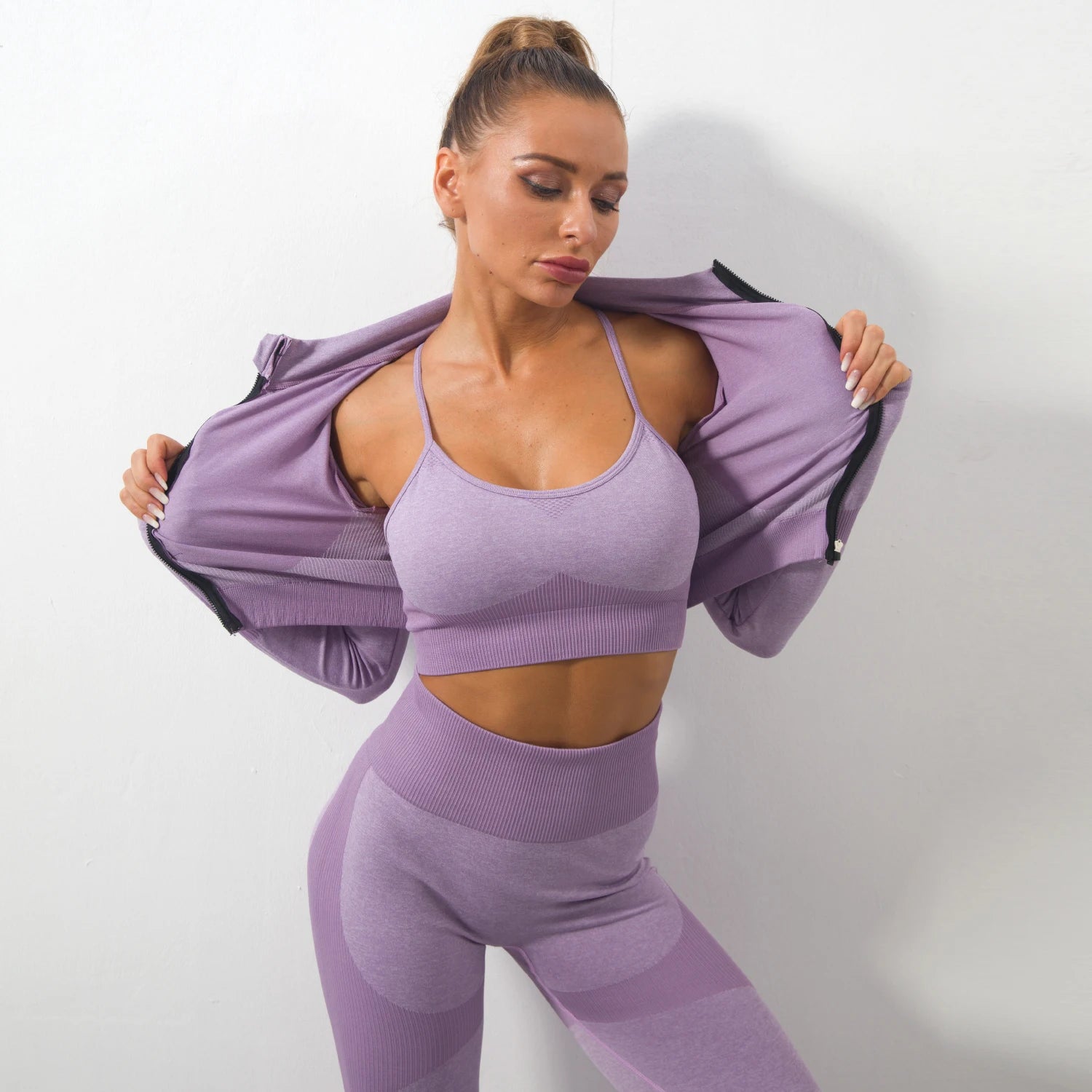 Hot Sale Zipper Sports Tight Long Sleeve Suit Fitness & Yoga Wear for Women's Gym Fitness Wear