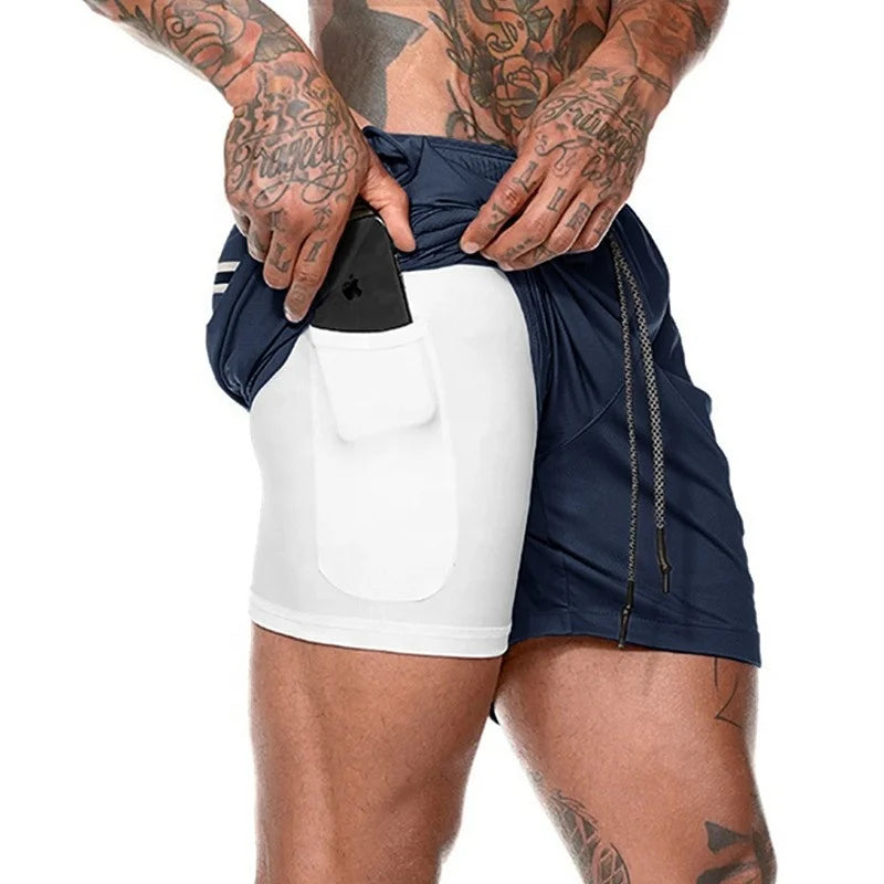 Men's Mesh Polyester 2-in-1 Double Layer Gym Shorts Lightweight Casual Style With Pockets for Bodybuilding and Running