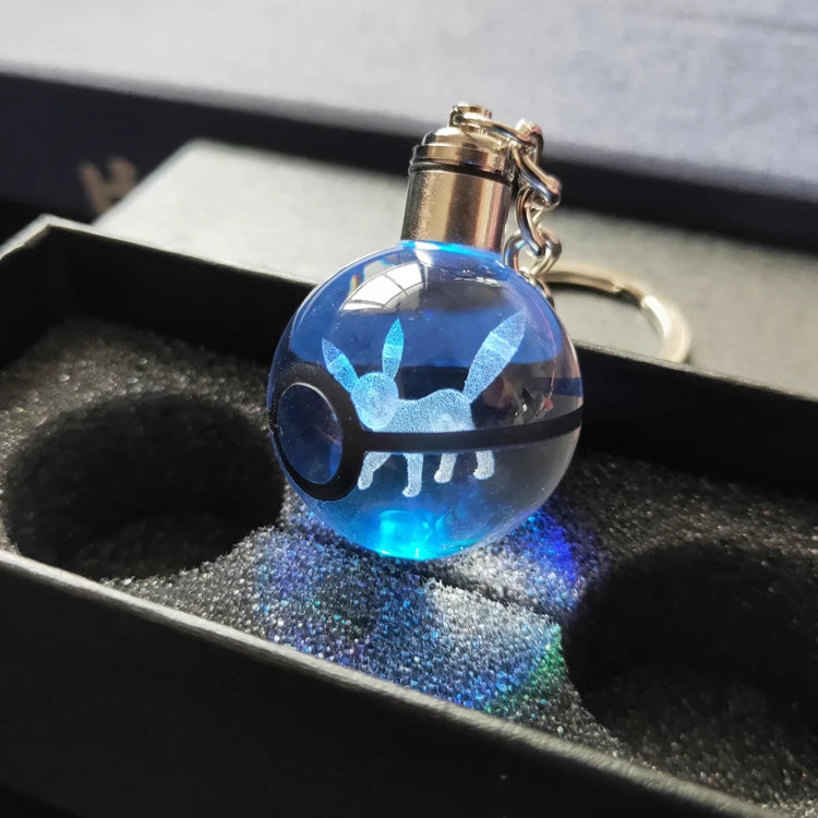 Factory Wholesale Blank Crystal Ball Keychain Custom Images 3d Laser Engraving poke mon Keychain with Colorful Lights