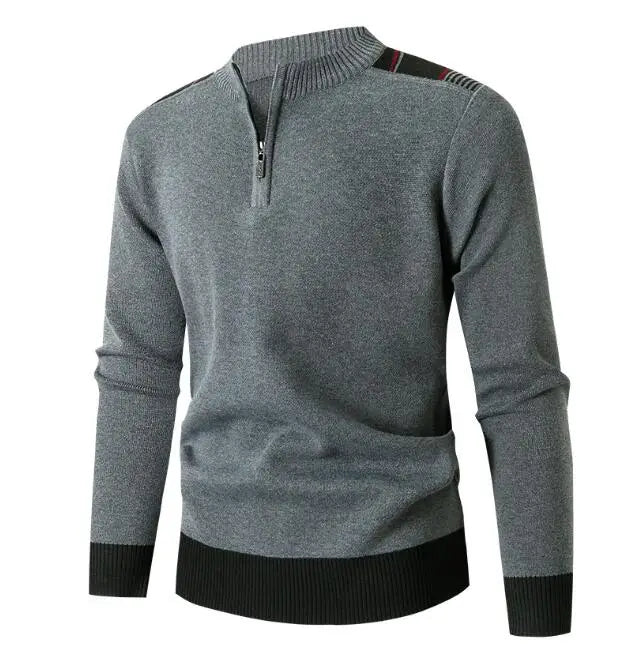 Men's Half High Necked Warm Half Zippered Sweater Knitwear Oversized Fashionable Casual Bottom Sweater