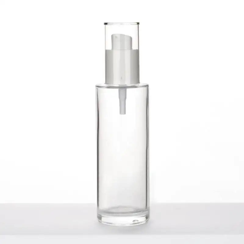 Customisable 80ml Cylinder Glass Skincare Lotion Emulsion Cream Bottle with Pump for Face Cream and Skin Care
