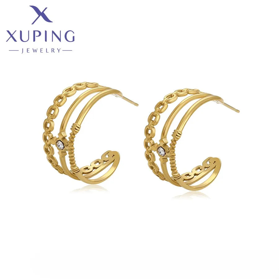 T000938345 XUPING JEWELRY 14K Gold Color Royal Stainless Steel Korean Vintage Fashion Gold Plated Fine Earrings