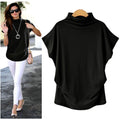 Soft Plus Size Women's High-Neck Top Short-sleeved T-shirt Mock Neck Fitted T-shirt for Women Half Turtleneck T-shirt