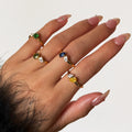 NEW BOHO BEAUTY DAINTY GREEN TEARDROP COLORFUL ZIRCON RING Dazan New INS 18k PVD Gold Plated Stainless Steel Valentine Day Gift