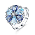 H009 Abiding Natural Topaz Mystic Quartz Mix Gemstone Custom Engraved Ring Women Vintage Flower Fine 925 Silver Ring Jewelry
