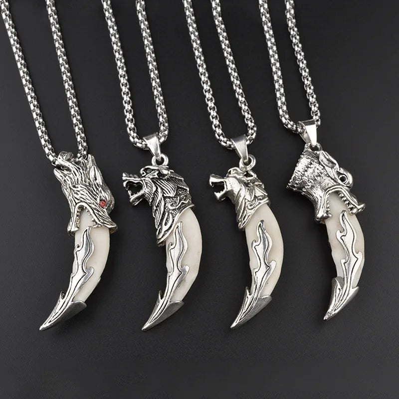 Titanium Steel Wolf Tooth Necklace Genuine Tibetan Mastiff Real Dog Tooth Pendant Necklaces for Lovers